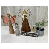 Angel Figurines, Fake Plant, & "It Is Well" Sign