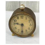 VTG Miniature Brass Alarm Clock w/ Bakelite Legs