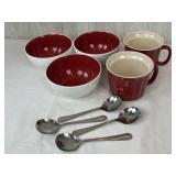Pair of Soup Mugs, Soup Spoons, & 3 Bowls