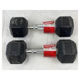 Pair of 10Lb Weider Rubber Hex Dumbbell Weights