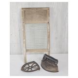 Sad Iron & Small Glass Wash Board
