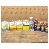 Linseed Oil, WD-40 Paint Thinner, Grease & Oil.