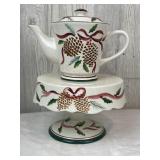 Holiday Pinecone & Holly Garland Tea Pot & Cake