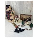Stuffed Snowmen, Christmas Pillow, & Snowman Pot
