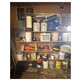 Contents of wall shelving unit.