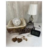 Home Decor: Large Basket, Table Lamp, Believe