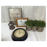 Faux Plant, Clock, Mini Decorative Bird Cage, &