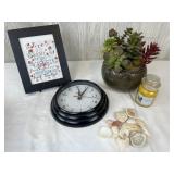 Faux Potted Succulents, Clock, Mini Candle,