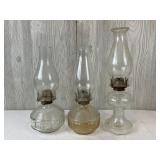 3 Clear Glass Oil Lamps
