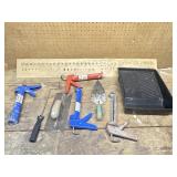 Caulk Guns, Paint Tray, Paint Roller, Trowels.