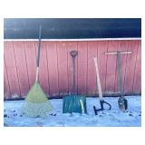 Peavy, Post Hole Digger, Snow Shovel, & Rake.