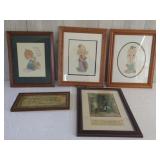5 Framed Precious Moments Cross Stitch & Bible