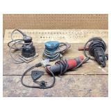 Corded Angle Grinder, Palm Sanders, & Saw.