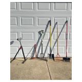 Roller Stand, Saw, Shovel, Pitchfork, & Broom.
