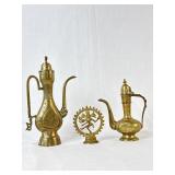 Vintage Brass Teapot, Pitcher, and Figurine