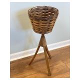 Vintage 3 Leg Wood Wicker Style Plant Stand Holder