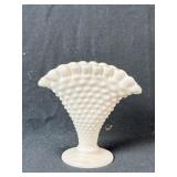 4in Fenton Hobnail Milk Glass Fan Vase