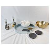 Home Decor: Serving Tray, Coasters, Vase, Metal