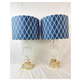 Pair of Crystal Table Lamps w/ Navy Blue Shades