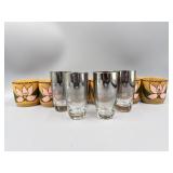 4 Silver-Toned Glass Shot Glasses & 6 Wooden Cups