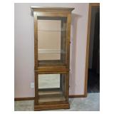 Lighted Oak Display Cabinet, Glass Shelves, Mirror
