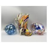 Blown Glass Boot & 2 Blown Glass Window Ornaments