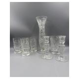 Crystal Vase, Drinking Glasses, & Candle Stick