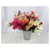 Large Galvanized Bucket w/ Faux Flower Bunches