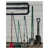 Shovels, Broom, Duster, and Rake.