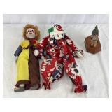 Two Toy Clown Dolls & Carnival Horse.