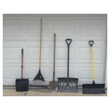 Snow Shovels, Dust Pan, Shovel, & Rake.