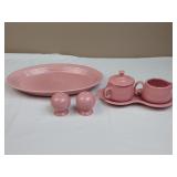 Pink Fiesta Cream Sugar, Salt Pepper, Platter
