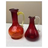 2 MCM Small Amberina Crackle Glass Pitchers