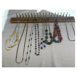 Costume Jewelry Necklaces, & Display Rack.