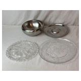 Stainless & Glass Serving Trays and Bowl.
