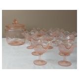 Pink Depression Glass Cookie Jar & Sunday Glasses