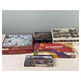 Puzzles and Scrabble Board Game.