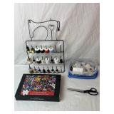 Sewing Supplies, Thread Rack, Buttons, Puzzle, Etc
