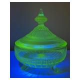 Uranium Glass Lidded Candy Dish