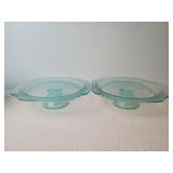 2 Aqua Indiana Glass Cake Stands