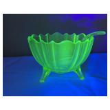 Uranium Glass Footed Bowl & Spoon