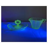 Uranium Glass Creamer & Candy Tray