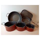 Assorted Red Pots & Pans