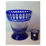 Blue Cut Glass Punch Bowl & Sugar Bowl