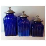 3 pc. Large Blue Glass Canister Set