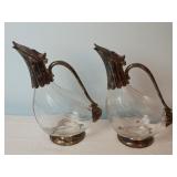 2 Silver Plate & Crystal Duck Decanters