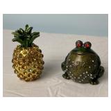 Modern Frog & Pineapple Hinged Metal Trinket Boxes