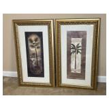 2 Palm Tree Prints in Gold-Toned Frames