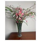 Mosaic Glass Vase w/ Artificial Flowers