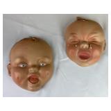 Pair of Vintage Chalkware Baby Face Wall Art